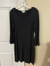 Women's Calvin Klein dark grey knit, flared long sleeve, a-line dress, Medium