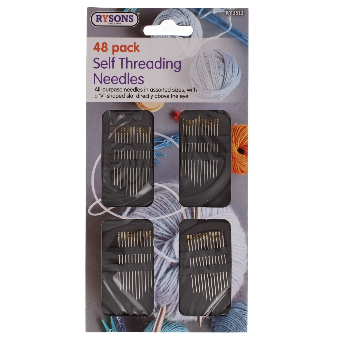 48 Self Threading Hand Sewing Needles Assorted Sizes Easy Thread Craft ...