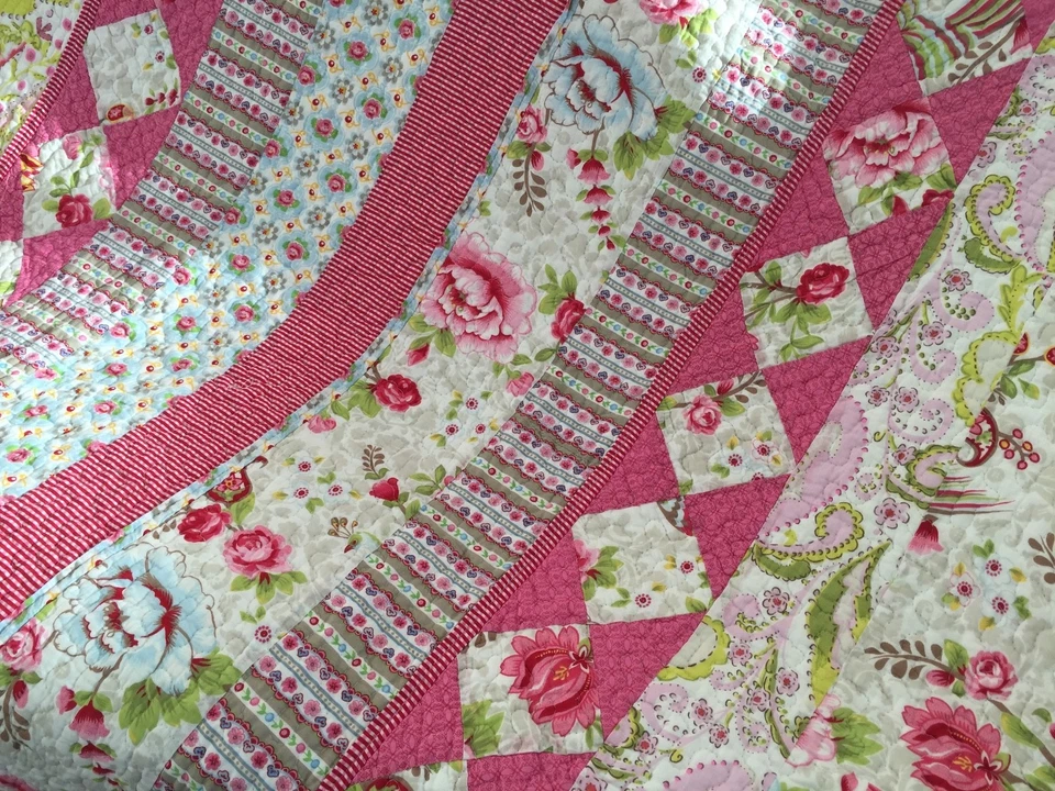 Pretty Pink Florals Stella Quilted Cotton Sofa Chair Bedroom Throw Blanket - image 3 of 4