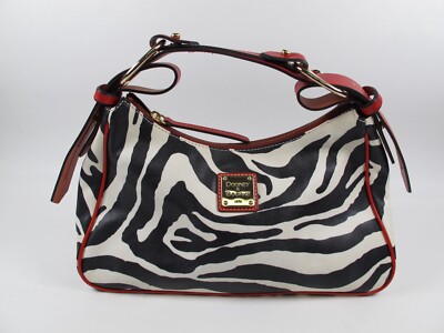 Dooney Bourke Zebra Print Hobo Style Handbag w/ Red Trim Accent (42) 