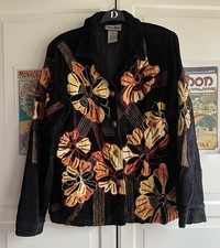 Indigo Moon Black Floral Embroidered Lined Jacket S 14 12 East