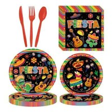 96pc Mexican Fiesta Party Supplies Set, 9in  7in Plates, MPV368842