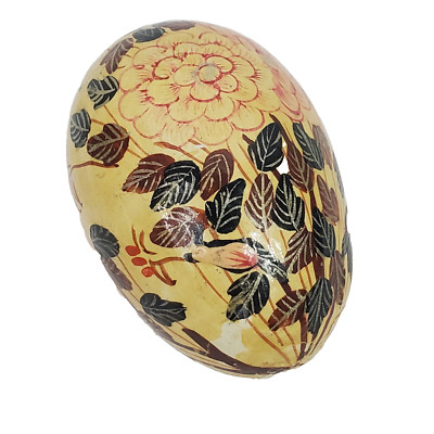 Hand Painted Wooden Easter Egg Asian Flowers Hydrangea Blossoms Leaves Glossy