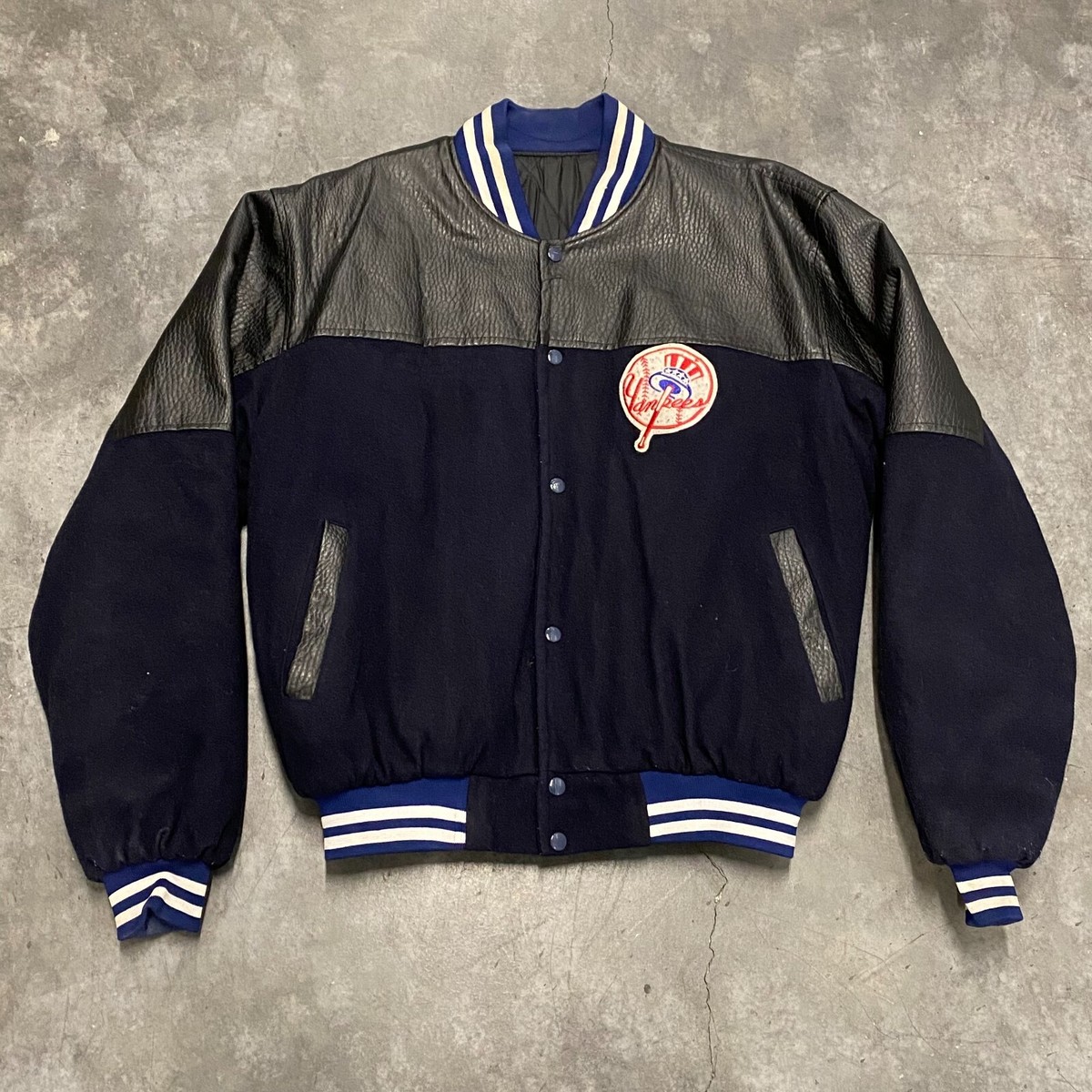 Sz XL - VINTAGE New York Yankees Jacket Mens Navy Black Ribbed Hem