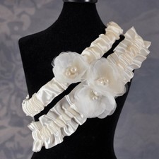 Bridal Garter Set - Ivory - Flower Design - Bride- Toss Garter