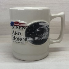 Vtg Coffee Mug Cup Strength Honor For Those Who Serve American Eagle Made in USA