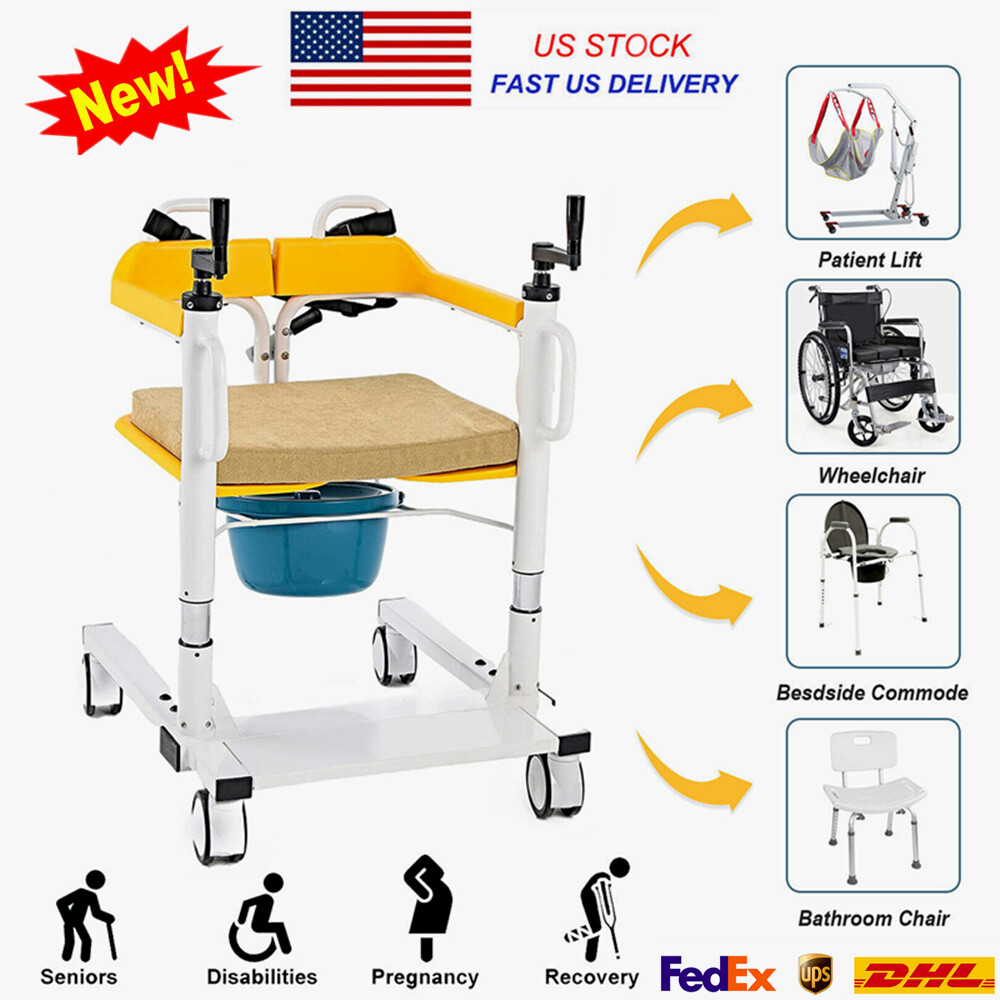 Patient Lift Transfer Chair, Bathroom Wheelchair with 180° Split Seat