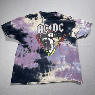 ACDC Shirt Men Large Tie Dye Rock Purple Black Highway to Hell Tour 1979 Retro