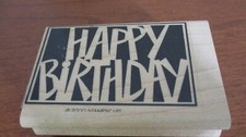 STAMPIN' UP 2000 Rubber Stamp on Wood HAPPY BIRTHDAY 3" x 2"