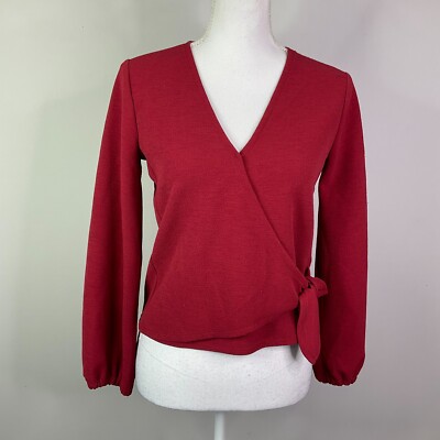Madewell Texture & Thread Top Faux Wrap Long Sleeve Womens Size XS Burgundy Red