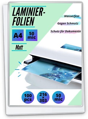 100 Premium Laminierfolien matt für A4 50 micron - entspiegelte Laminiertaschen