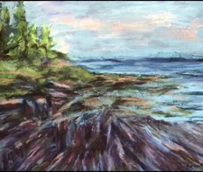 Post-Impressionist Plein Air Pastel of Kresge Point by Lynne Vokatis - Framed