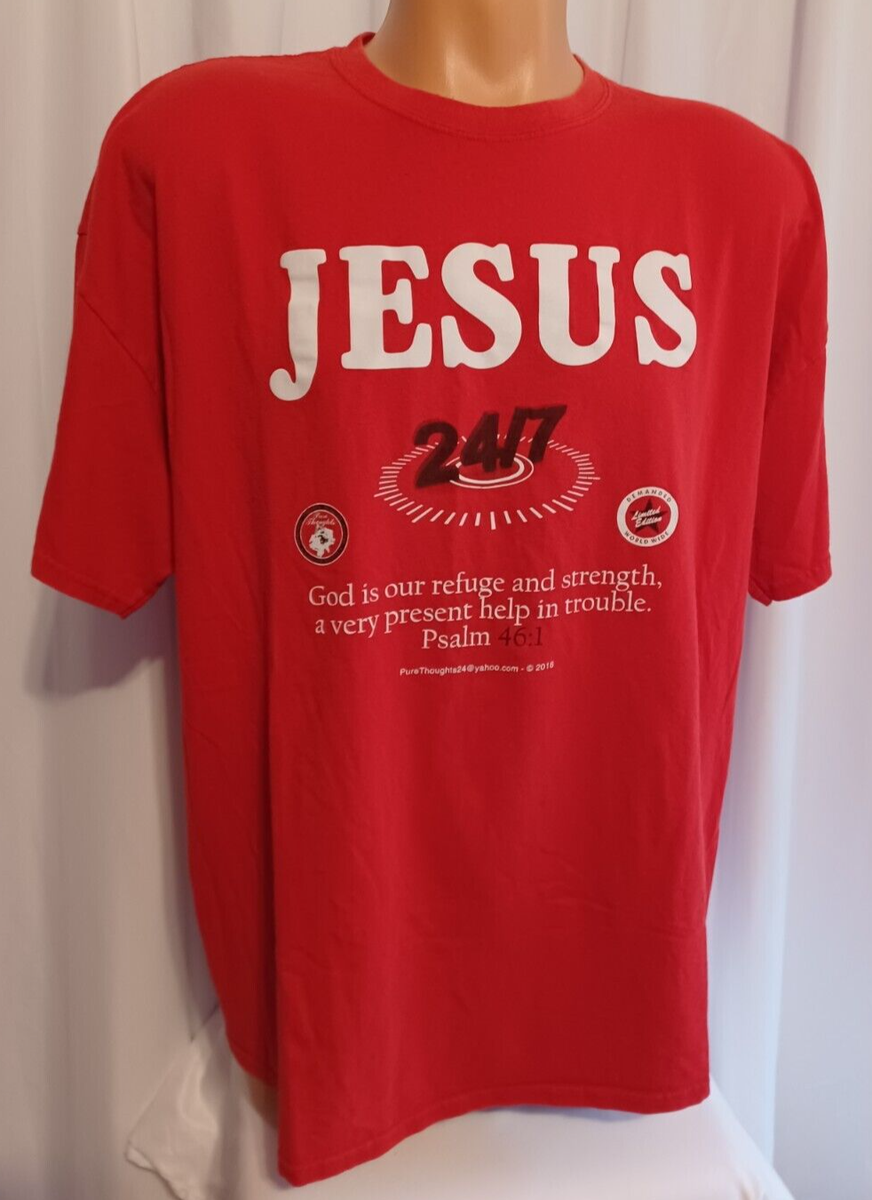 Jesus 24/7 Mens Tee Shirt Size 2XL Red Cotton Small Hole On