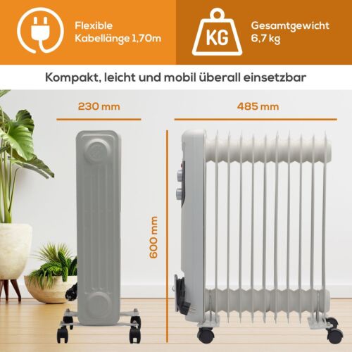 TroniTechnik Ölradiator Elektroheizung bis 2500W Radiator Öl Heizkörper Heizung - Bild 15 von 16