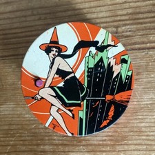 Vintage Art Deco T. Cohn Witch Skyscraper Buildings Tin Halloween Noisemaker Toy