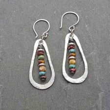 Retro Boho Bead Teardrop Hoop Earrings Zinc Alloy Earrings Jewelry Fashion Gift