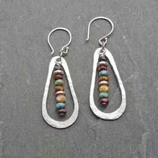 Retro Boho Bead Teardrop Hoop Earrings Zinc Alloy Earrings Jewelry Fashion Gift