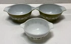 Pyrex Spring Blossom Green 3 Piece Cinderella Bowl Lot #442 #441 Vintage