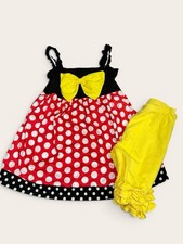 Girls Disney Inspired Minnie Mouse Outfit Set Size 6/7 Polka Dot Top Ruffle