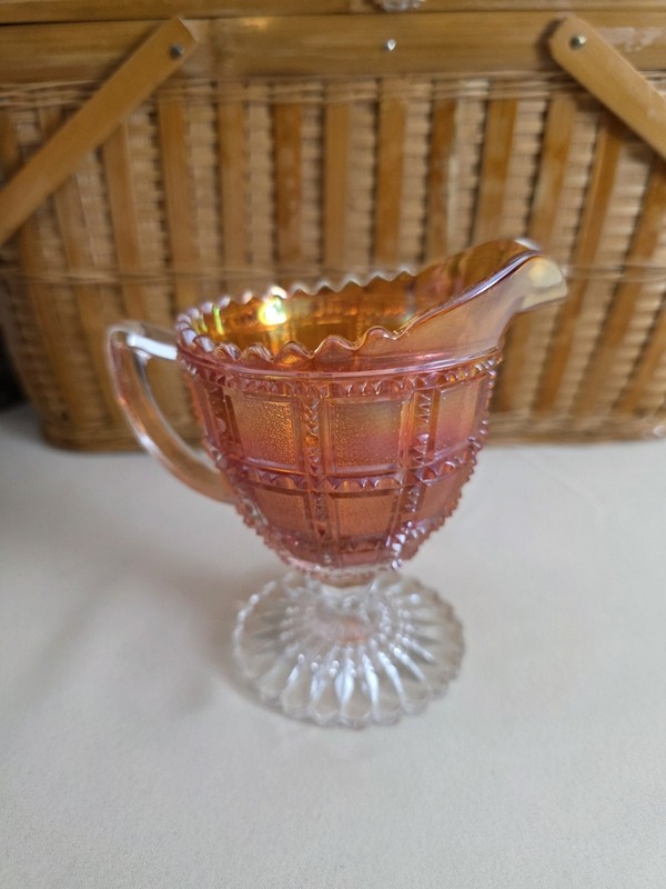 GORGEOUS VINTAGE CARNIVAL IMPERIAL CREAMER RARE  1920’s Iridescent Serrated Edge