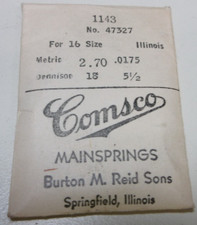 COMSCO ILLINOIS WATCH MAINSPRING 16 SIZE NO 47327 / 1143 WATCHMAKER PART 549
