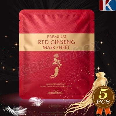 SKINPASTEL Premium Red Ginseng Mask Pack 25ml x 5pcs Deep Moisturizing Mask Pack