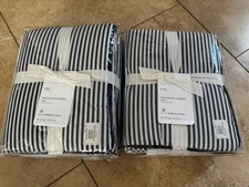 2 Pottery Barn King Wheaton Stripe Quilted Shams White Navy NWT Organic Cotton