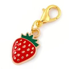 Mini Metal Red Strawberry Fruit Charm Keyring Keychain Gift UK