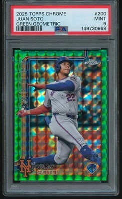 Juan Soto 2025 Topps Chrome Green Geometric Refractor #200 /99 PSA 9