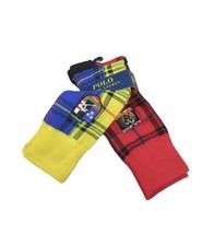 Polo Ralph Lauren Men's Yellow/Red Plaid Heraldic Crest Dress Socks 2 Pairs