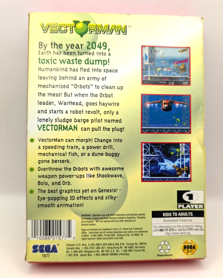 VectorMan Sega Genesis Cardboard Box Complete Game Cartridge & Manual ...