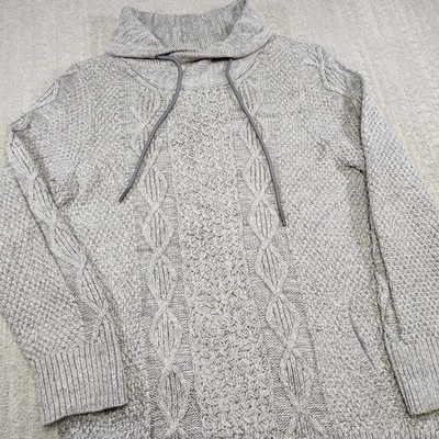 LL Bean Sweater Women Large Fisherman Chunky Cable Knit Heavy Cotton Funnelneck 