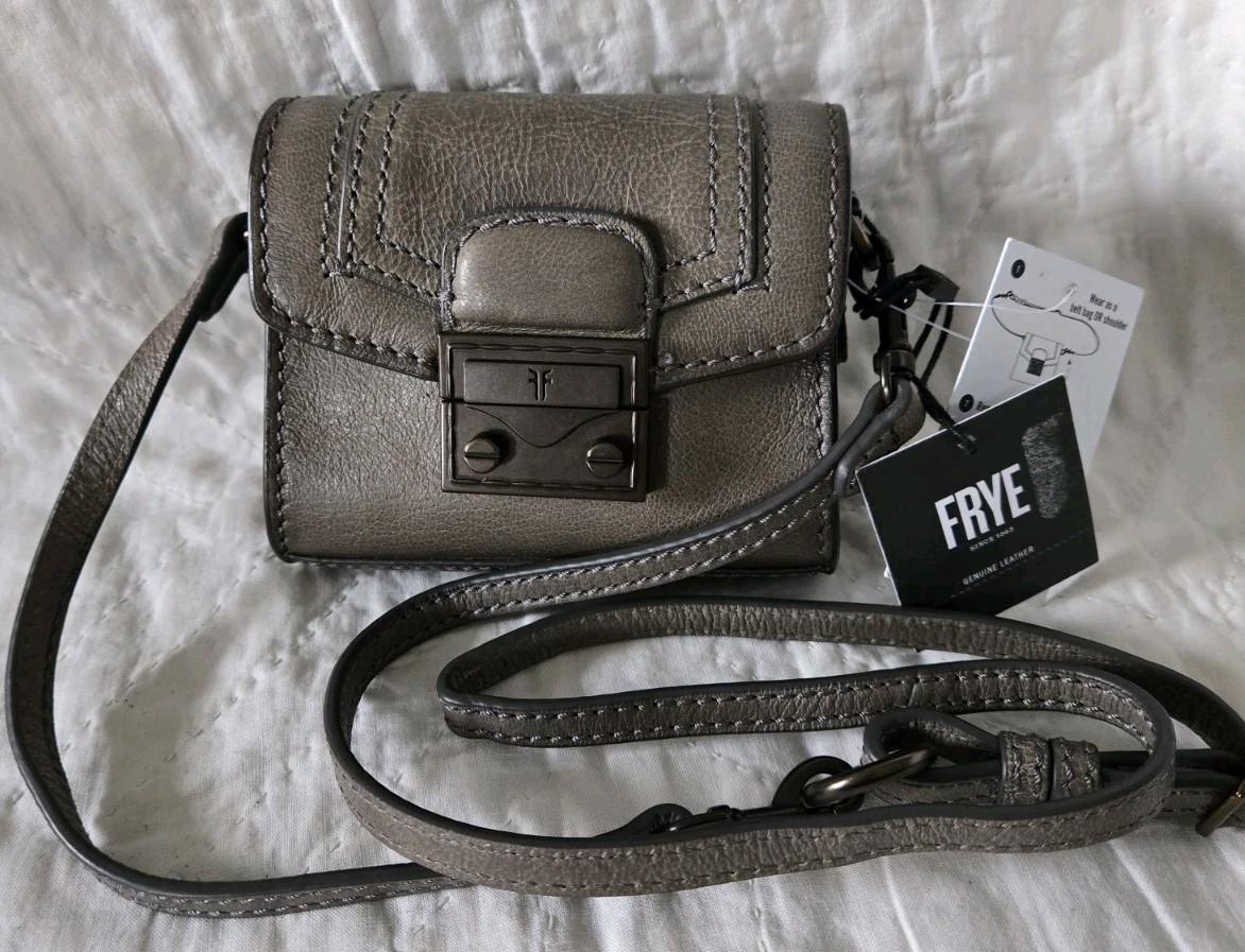 FRYE Alex 4-Way Mini-Belt Bag Leather Purse Crossbody Shadow Gray