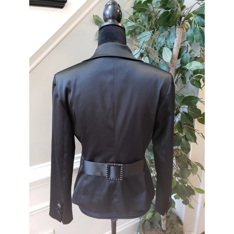 Chaqueta Blazer Express Design Para Mujer 10 Negra Estampado Leopardo Forrada Muesca Solapa Foto 4 de 4