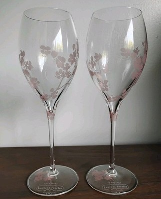 2 Laurent-Perrier Cuvée Rosé Champagne Flutes Delicate Pink Blush Floral Design