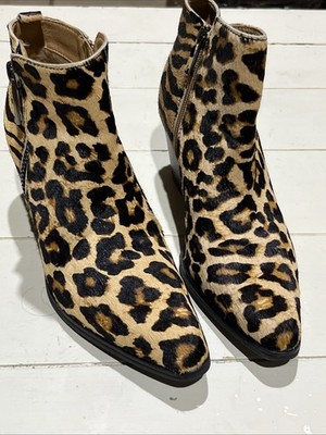 Franco Fortin Olivianna Leopard Calf Hair Ankle Boots Booties Slip On Size 6 1/2