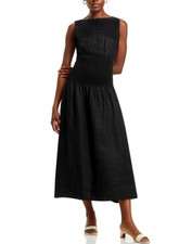 Faithfull the Brand Women's Black La Canella Smocked Waist MIDI Dress, XL