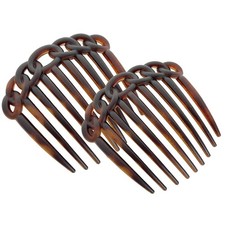 French Chain Weave Hair Combs 3" Tortoise Shell Cellulose Acetate Set of 2 Si...
