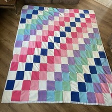 Handmade Quilt 73" x 92  Patchwork Checkered Pink Purple Squares Soft Backing