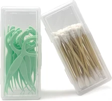 Cotton Swab Holder for Travel, 2 Pcs Portable Small Dental Floss Holder Clear Pl