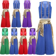 Boys Arabian Prince Costume Halloween Dress Up Party Vest and Golden Belt Pants