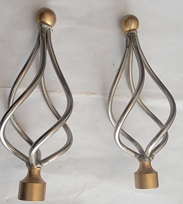 Curtain Rod Spiral Finials, Welded Open Wire, Silver and Gold [1 Pair 2 Pcs]6 ×3