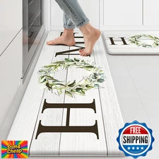 KIMODE Farmhouse Anti-Fatigue Kitchen Mat 2PCS, Non-Skid Waterproof Comfort Stan