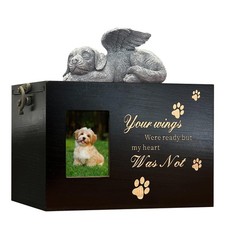 Large Black Dog Urn for Ashes, Wooden Pet Memorial Urn with Photo Frame, Handcr
