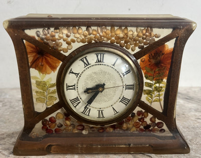 Vintage Lanshire Rock Vomit Mantel Clock Lacquer Stone 1960s 70s Works