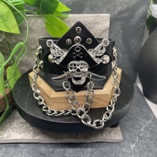 7-8.5 Punk Goth Bracelet Black Stud Spike Leather Wristband New B6092