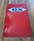 Vintage DX Gasoline Porcelain/Metal Pump Sign 26"x15" Red Original See Photos