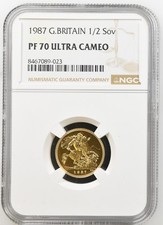 1987 GOLD PROOF HALF SOVEREIGN, ELIZABETH II NGC PF70 ULTRA CAMEO
