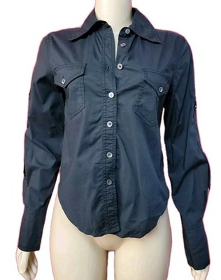 Esther Chen Long Sleeve Button up Size 6  Black Women's Top Shirt Blouse #W6
