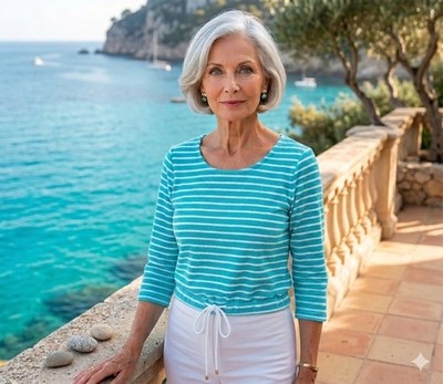 Talbots NWOT Women's Aqua Blue White Striped Terry Cloth Top Beach Sz Sp